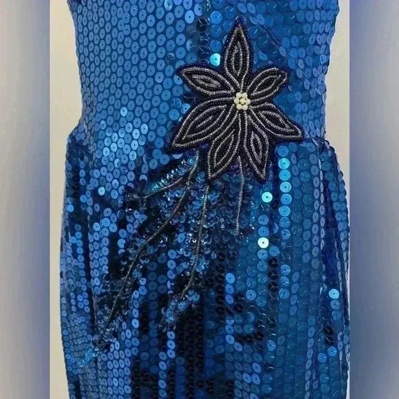 Vintage Alyce Designs Sapphire Blue Sequin Beaded Dress Size 8 - Picture 2 of 12